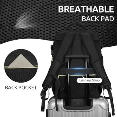 KROSIAS Travel Backpack for Women, Carry On Backpack for Airplanes Flight Approved, Waterproof Large Weekender Overnight Bag Fit 17 Inch Laptop with USB Charging Port, Black - Image 5