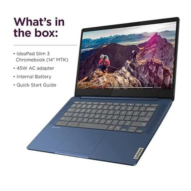 Lenovo IdeaPad Slim 3 Chromebook - 14'' Touchscreen Full HD Display • 8-Core MediaTek Kompanio 520 CPU • 4GB RAM • 64GB eMMC & 256GB Micro SD Card • Wi-Fi 6 • for Business Student • Chrome OS • Blue - Image 8