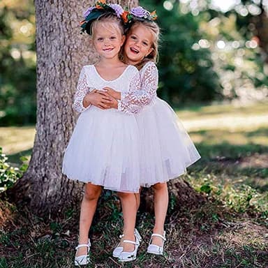 Girl Toddler Full-Length Straight Tulle Tutu Lace Back Party Flower Girl Dress (6-7 Year, White Short) - Image 2