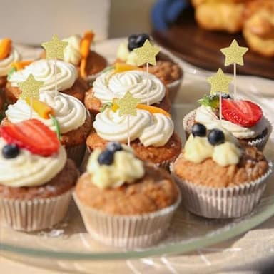 60 PCS Gold Star Cupcake Toppers Glitter Twinkle Star Cupcake Picks Wedding Bridal Engagement Baby Shower Cake Decorations Birthday Party Supplies Mixed Size - Image 5