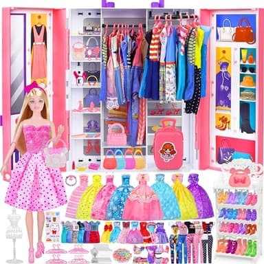 Closet Playset With 342 Pcs Clothes and Accessories, Princess Dresses, Tops, Pants, Swimsuits, Wardrobe, Shoes, Hangers and Other Accessories, Dress Up Toys for Girls Toddlers Gift - Image 1