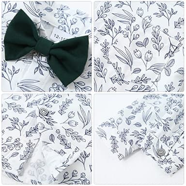 YALLET Toddler Baby Boy Clothes Suit Gentleman Wedding Outfits, Formal Dress Shirt+Bowtie+Vest+Boutonniere+Suspender Pants(V Green, 4-5T) - Image 2