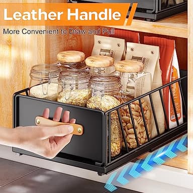 Pull out Cabinet Organizer Fixed with Adhesive Nano Film,Heavy Duty Slide out Pantry Shelves Drawer Storage,Sliding Mesh Cabinet Basket with Handle for Kitchen, Bathroom,Home, 9.8"WX 15.7"D X 6.2"H - Image 8