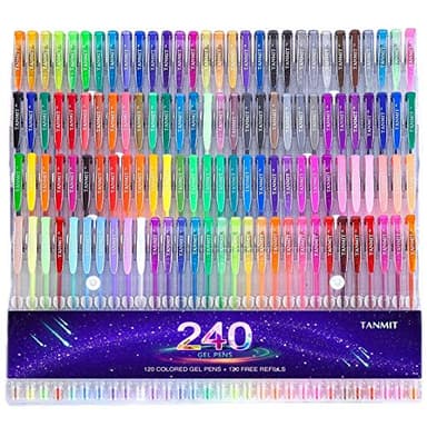 Gel Pens,Tanmit Gel Pens Set, 120 Colored Gel Pen plus 120 Refills for Adults Coloring Books, Drawing, Art Projects (No Duplicates) - Image 1