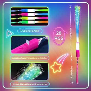 SHQDD 28 PCS Glow Fiber Wands Sticks, Halloween Glow Sticks, LED Light Wands, Glow in The Dark Party Supplies, Fiber Optic Wands, LED Flashing Sticks, Fiber Optic Light Wand Stick for Party - Image 3