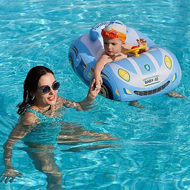 Baby Pool Float with 3D Car Design,Thick PVC Baby Swim Floatie, Toddler Infant Swimming Floats Seat Boat with Steering Wheel for Age 12-18 Months, 12-24 Months, 2-3, 3+ Years Old Girl Boy (Blue) - Image 7