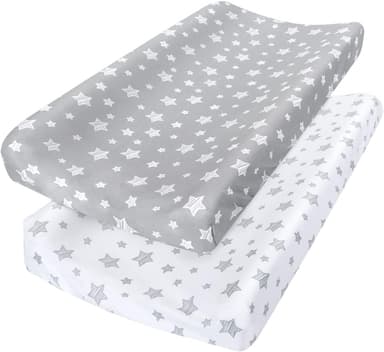 Changing Pad Cover for Boys Girls 2 Pack, Lovely Print Soft Unisex Diaper Change Table Sheets, Fit 32"x16" Contoured Pad, Comfy Cozy 2-Pack Cradle Sheets, Grey & White - Image 2
