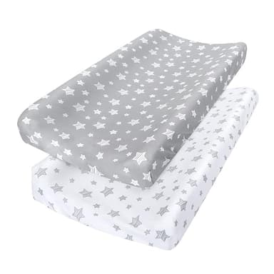Changing Pad Cover for Boys Girls 2 Pack, Lovely Print Soft Unisex Diaper Change Table Sheets, Fit 32"x16" Contoured Pad, Comfy Cozy 2-Pack Cradle Sheets, Grey & White - Image 1