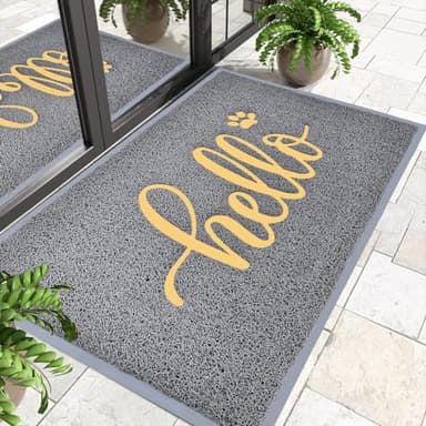 T.HENV Welcome Mat, Waterproof All-Season Doormat, All-Weather Quick Drying & Low Profile Design, Durable Front Door Mat for Outdoor Indoor Use, Patio Porch Entryway, 36x24, Grey-Gold - Image 1