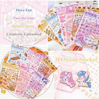 DIY 3D Sticker Scene 6 Sets of Stickers for Girls Make Your Own Mini Room Scene Stickers for Kids Cute Kawaii Sticker Therapy for Adult Relief Stress Pass The Time - Image 5
