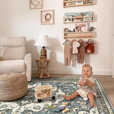 TOPRUUG Washable Oriental Area Rug - 10x14 Rugs for Living Room Soft Carpet for Bedroom Waterproof Floral Distressed Indoor Stain Resistant Non-Shedding Floor Carpets (Blue, 10X14) - Image 4