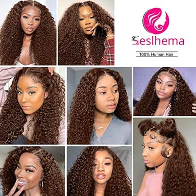 ghotool 200% Density Mongolian Curly Lace Front Wigs Human Hair 13x6 Auburn Brown HD Transparent Lace Front Wigs Human Hair for Women With Baby Hair Chocolate Deep Curly Lace Front Wigs - Image 6