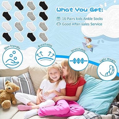 Toddler Socks, 16 Pairs Kids Socks Low Cut for Boys Girls Kids(2-4 Years Old), 16 Pairs Children No Show Ankle Socks Set - Image 7