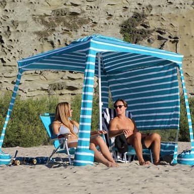AMMSUN Beach Cabana, 6.2'×6.2' Beach Canopy, Easy Set up and Take Down, Cabana Tent with Sand Pockets, Instant Sun Shade with Side Wall, Turquoise - Image 3