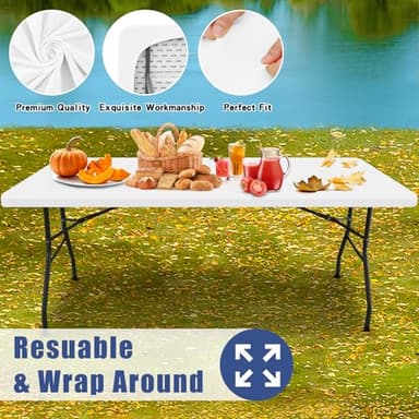 Moosfor Spandex 5 Foot Rectangle Table Cloth 2 Pack, Elastic Fitted Tablecloths for Picnic, Stretch Washable Patio Table Cover for Outdoor, Camping, Banquet and Parties (White, 30"x60") - Image 5