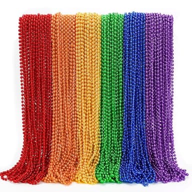 EOBOH Pride Beads Stuff, LGBTQ Necklace Accessories,100PCS 6 Kinds of LGBTQ Metallic Beads Necklaces Bulk, Gay Lesbian Pride Necklace, Costumes Decor for Pride Month Parade Throws Party Favors - Image 1