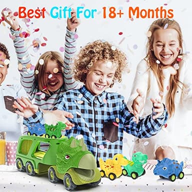 Veslier Dinosaur Car Toy for 3 4 5 Years Old Boys, Friction Power Carrier Truck with 4 Pack Small Pull Back Dino Car, Christmas Birthday Gift for 3+ Boy Girl Kids Toddlers - Image 7