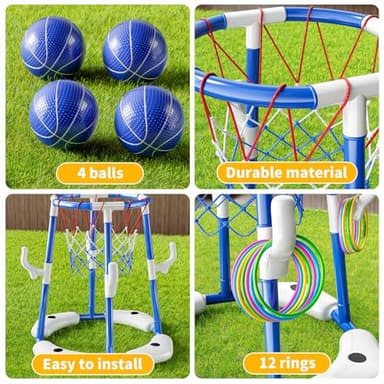 NIPLOOOW Pool Basketball Hoop, 2-in-1 Floating Pool Toys Ring Game with 4 Balls and Pump, Outdoor Swimming Pool Basketball Games Water Play Toy Family Party for Kids Adults Age 3-12 (Blue) - Image 5