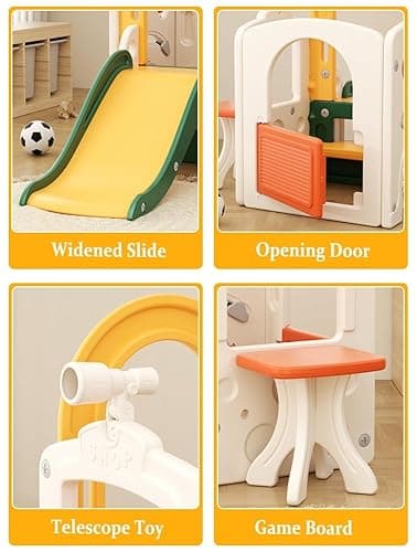 BIERUM Toddler Slide, Baby Slide for Toddlers Aged 1-3, with Adjustable Basketball Hoop, Soccer, Dart Board and Pretend Shopping Window, Multi-Functional Playset for Indoor Outdoor Use - Image 7