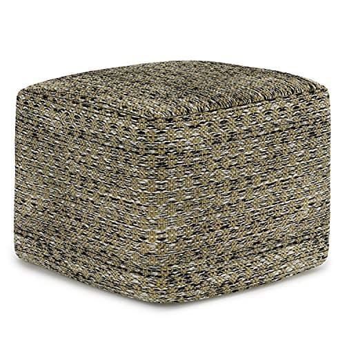 SIMPLIHOME Janelle Boho Square Woven Outdoor/ Indoor Pouf in Multi Color Recycled PET Polyester for the Living Room, Bedroom and Kids Room - Image 1