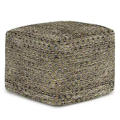 SIMPLIHOME Janelle Boho Square Woven Outdoor/ Indoor Pouf in Multi Color Recycled PET Polyester for the Living Room, Bedroom and Kids Room - Image 1