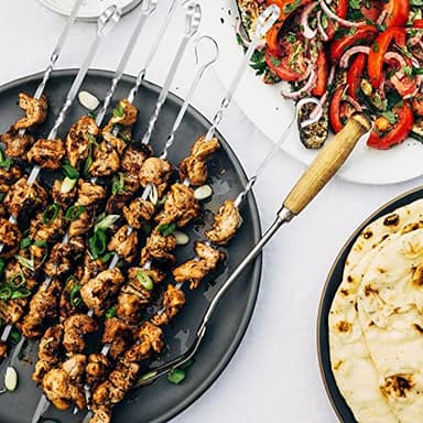 Kabob Skewers 14" Stainless Steel Long BBQ Barbecue Skewers, Flat Metal Kebob Sticks Wide Reusable Grilling Skewers for Meat Chicken, Set of 12pcs with Storage Bag by JY COOKMENT - Image 2