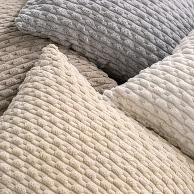 Cozoomy Set of 4 Neutral Decorative Throw Pillow Covers 18x18 Inch Corduroy Pillow Covers for Bed Couch Sofa Living Room Soft Square Cushion Cases - Image 4