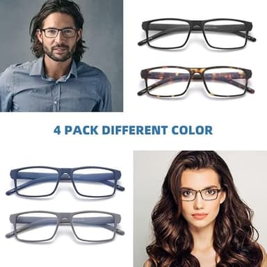 JAWSOCK 4 Pack Reading Glasses Blue Light Blocking for Men Women,Rectangular Frame Computer Readers with Spring Hinge,Reading Glasses for Men Women，Anti Eyestrain/UV Ray Eyeglasses (1.75x) - Image 5