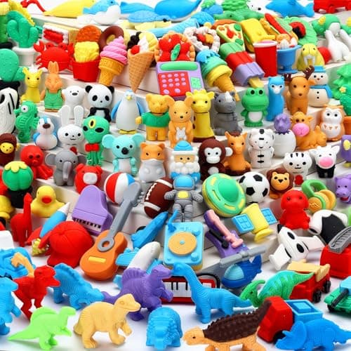 URSKYTOUS 120Pcs Animal Erasers Bulk Cute Food Erasers Desk Pets Kids Puzzle Eraser Take Apart Cool 3D Eraser Mini Fun Party Favors for School Supplies Classroom Rewards Easter Egg Fillers Gifts - Image 1
