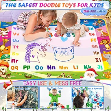 Toddler Toys Water Doodle Mat: 40 X 30 Inch Mess Free Coloring & Drawing Instant Drying Mat - Kids Learning Toys for Girls Age 3-5 Home Educational Activities - Birthday/Christmas Gifts for Girls Boys - Image 3