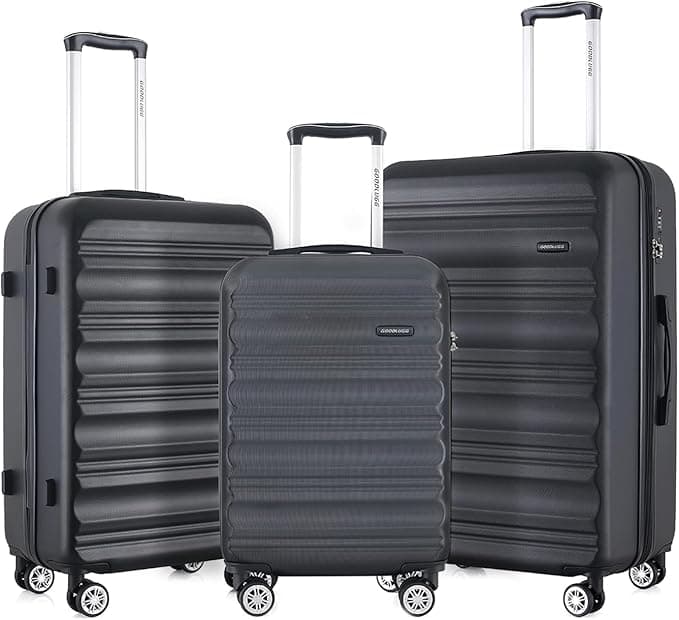 Luggage Set with Spinner Wheels and TSA Lock, 3 Pieces Expandable Hardside Suitcase for Travel, Hardshell Luggage Sets, 20", 24", 28", Black - Image 1