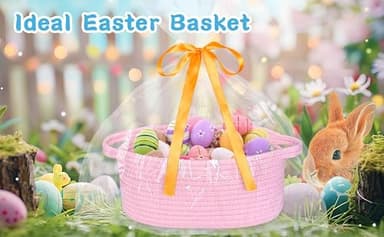 ABenkle Small Woven Easter Basket with Handle, 12x8x5 inches, Durable Storage Basket, Gift Wrap Ready with Ribbon - Image 8