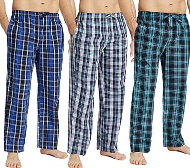 JupiterSecret Mens Pajama Pants Set Cotton Lightweight Plaid Sleep & Lounge Pants, PJ Bottoms with Pockets and Button Fly(100% Cotton 3 Pack,S) - Image 1