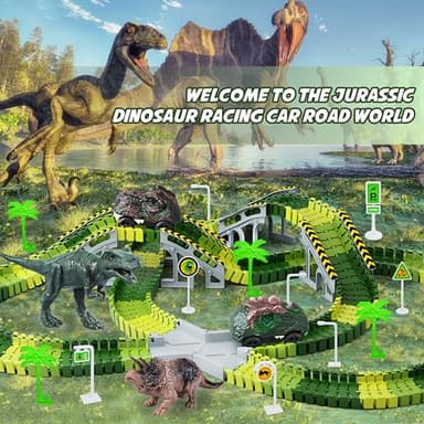 Dinosaur Toys,Create A Dinosaur World Road Race,Flexible Track Playset and 2 pcs Cool Dinosaur car for 3 4 5 6 Year & Up Old boy Girls Best Gift - Image 7