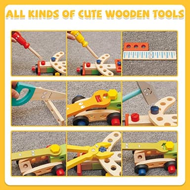 KIDWILL Tool Kit for Kids, 36-Piece Wooden Toddler Tools Set Includes Tool Box, Montessori Educational Stem Construction Toys for 2 3 4 5 6 Year Old Boys Girls, Best Birthday Gift for Kids - Image 3