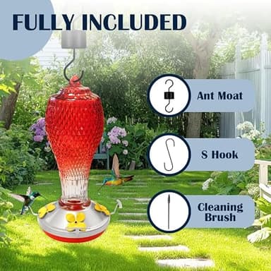 Hummingbird Feeder for Outdoors,17 OZ Glass Humming Bird Feeder for Garden Decor,Four Flowers Feeding Ports,Leak Proof,Ant Moat Included,Humming Gifts for Women - Image 4