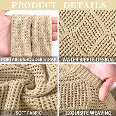 Crochet Tote Bag For Women, Crochet Mesh Beach Tote Bag Summer Vacation Aesthetic Boho Knit Bag for Women (J/Khaki) - Image 4