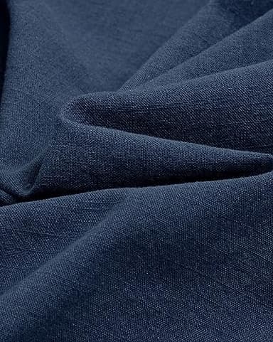 Alimens & Gentle Men's Cotton Linen Shirts Long Sleeve Button Down Shirt Band Collar Beach Shirts Navy Blue - Image 4