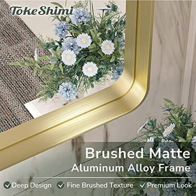 TokeShimi 20 x 30 Inch Gold Bathroom Wall Mirror Vanity Metal Frame Round Corner Rectangular for Home Decor Living Room Entryway (Horizontal/Vertical) - Image 4