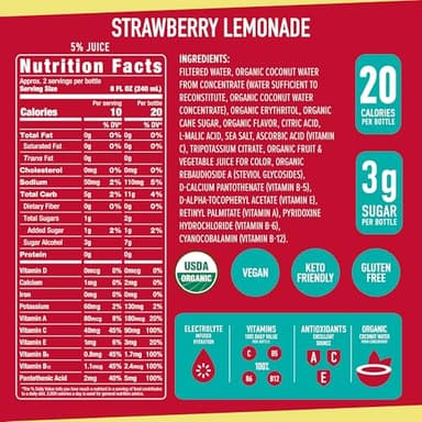 ROAR Complete Hydration Organic - Electrolyte Drinks Loaded with Vitamins C, B5, B12 - Non-GMO, Gluten-Free - Strawberry Lemonade - 12 pc - Image 3