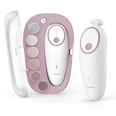 Momcozy Baby Nail File Electric, Gentle Baby Nail Trimmer Electric, Baby Nail Clipper with Night Light, 7 Grinding Head Replacement Pads, Pink - Image 1