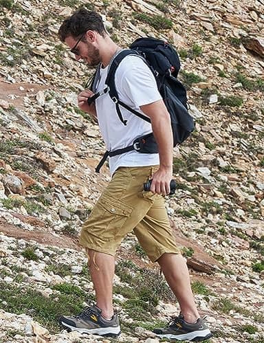 JAWERU Cargo Shorts for Men Multi Pockets Mens Shorts Below Knee Casual Hiking Summer Shorts Khaki 38 - Image 5