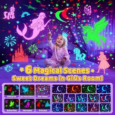 Onefire Girls Toys for Girl Gifts, 6 Films Light Projector Unicorn Toys for Girls Age 4-6, Rechargeable Night Lights for Bedroom, 360° Rotating Butterfly Decor Mermaid Gifts Princess Baby Toddler Toys - Image 5