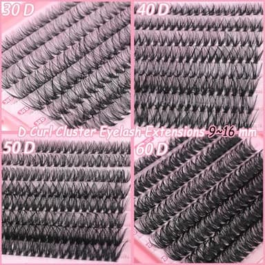 Lash Clusters Kit, 640 Pcs Eyelashes Clusters Extensions Kit 9-16mm Individual Lashes D Curl Fluffy Wispy False Eyelashes Thin Band, with Bond Seal Tweezers Brush DIY (30D+40D+50D+60D Kit 9-16mm) - Image 4