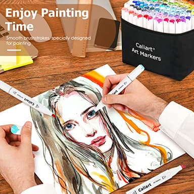 Caliart Alcohol Markers, 81 Colors Fine & Chisel Dual Tip Colored Markers for Adults Coloring Books Artists Illustration Sketch, Permanent Art Pen Set Drawing Supplies Gift - Image 3