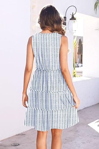 ETCYY Sundresses for Women 2025 Vacation Swimsuit Cover Ups Boho Floral Beach Dress T-Shirts Tank Dresses,Striped Navy,Large - Image 5