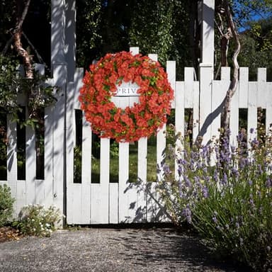 20 Inch Spring Summer Wreaths for Front Door, Artificial Flowers Violet Silk Floral Wreaths with Fake Plants Green Eucalyptus Leaves for Outdoors Farmhouse Wall Wedding Porch Home Decor - Image 6