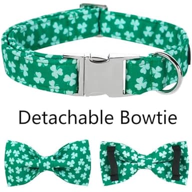 ARING PET St. Patrick's Day Dog Collar with Bow, Cute Adjustable Green Clovers Bowtie Pet Collars with Metal Buckle for Puppy Small Medium Large Boy Girl Dogs-S - Image 4