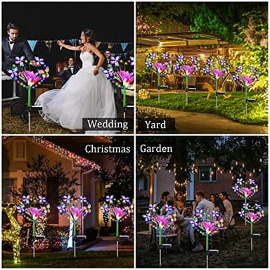 Aukora Solar Garden Lights Outdoor Waterproof, A Heart-Shaped Garland Design with Artificial Butterflies ＆ Flowers, 7 Color Changing LED Beads for Patio Yard Wedding Decor, Gifts for Women (2-Pack) - Image 3