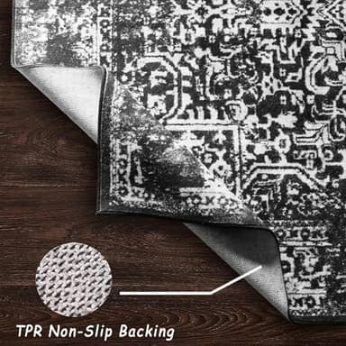 vivorug 8x10 Area Rugs, Stain Resistant Washable Rug for Living Room, Vintage-Inspired Black and White Rug - Image 7
